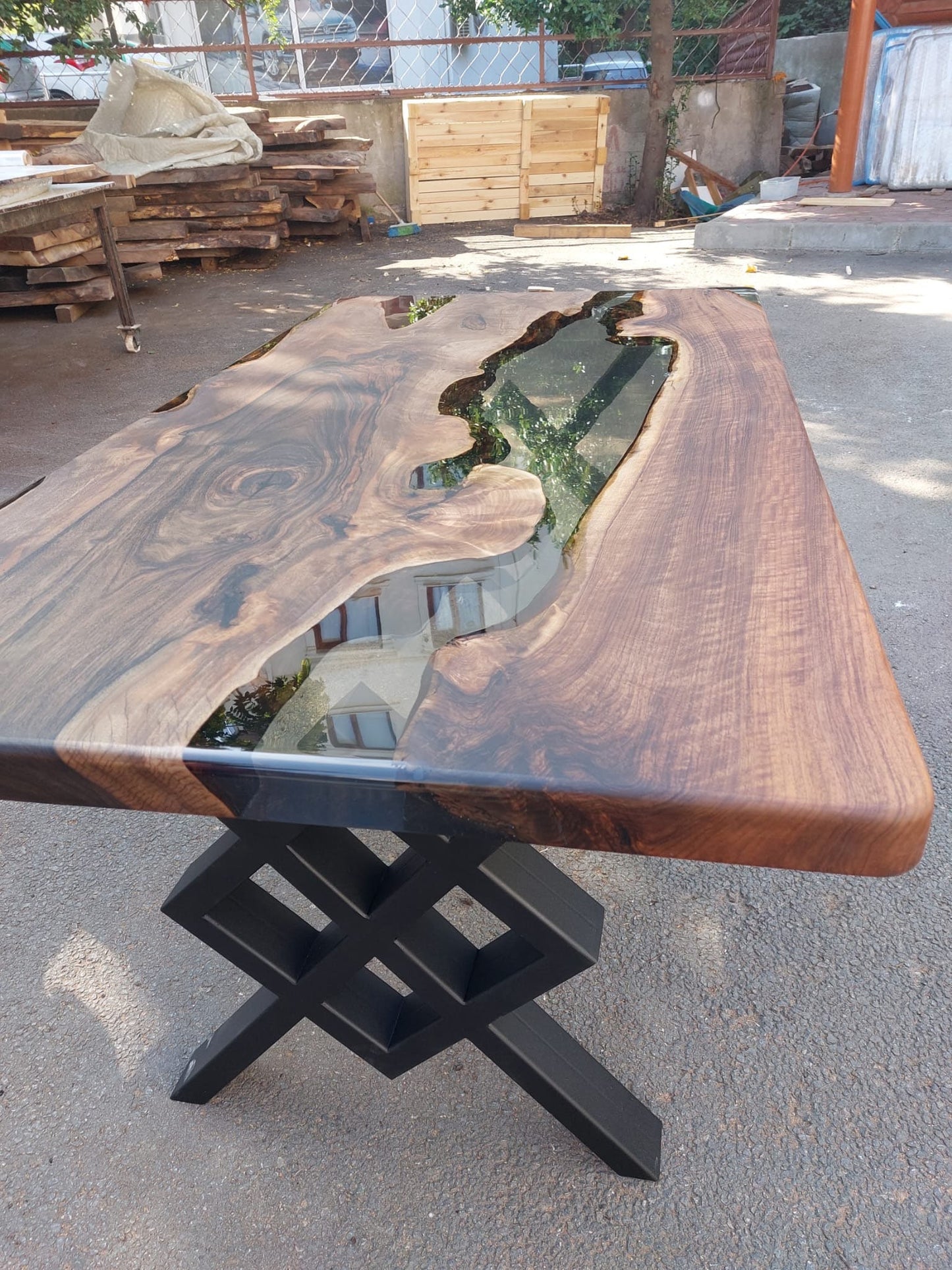 Live Edge Table, Epoxy Table, Epoxy Dining Table, Walnut Epoxy River Table, Custom 65” x 36”  Smokey Gray River Table, Order for Yema