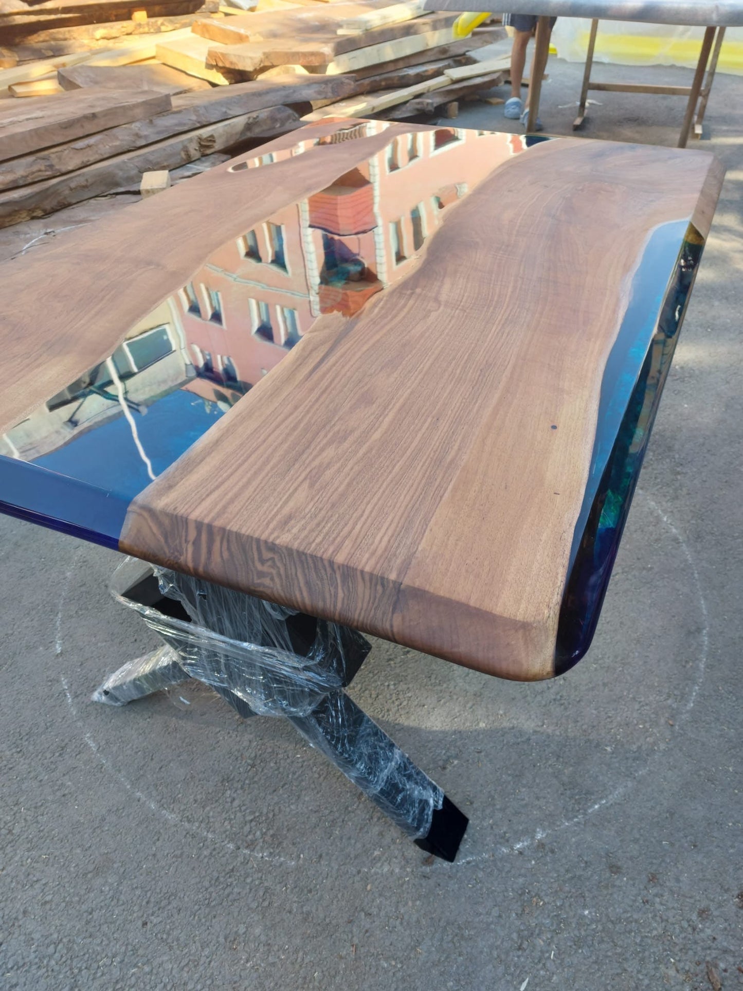 Epoxy Resin Table, Custom 60” x 36” Walnut Blue, Turquoise, Green Table, Epoxy Dining Table, Live Edge Table, Custom Order for Greg