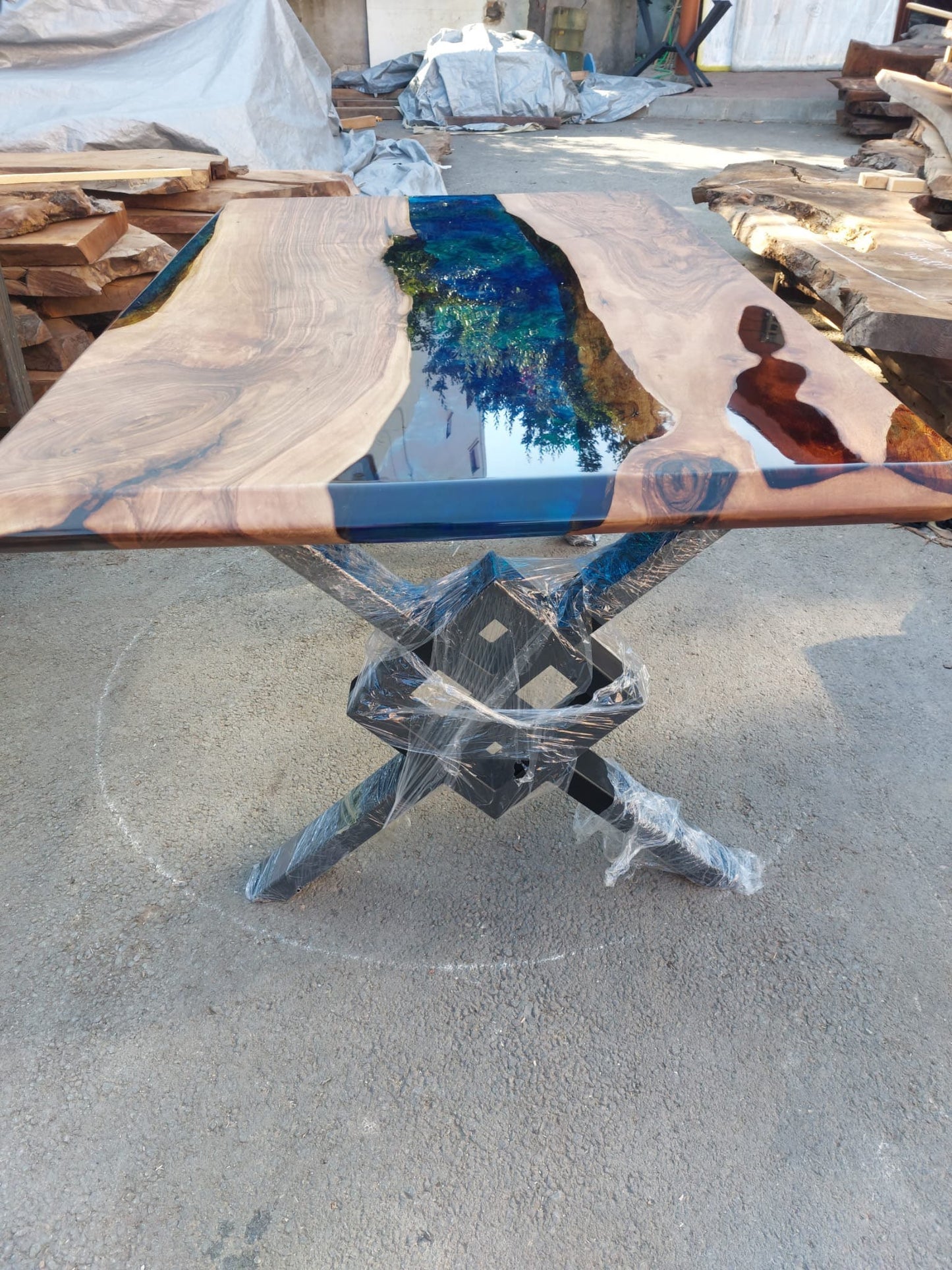 Epoxy Resin Table, Custom 60” x 36” Walnut Blue, Turquoise, Green Table, Epoxy Dining Table, Live Edge Table, Custom Order for Greg