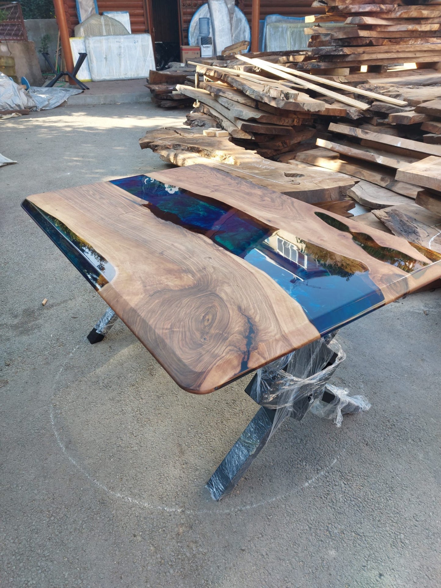 Epoxy Resin Table, Custom 60” x 36” Walnut Blue, Turquoise, Green Table, Epoxy Dining Table, Live Edge Table, Custom Order for Greg