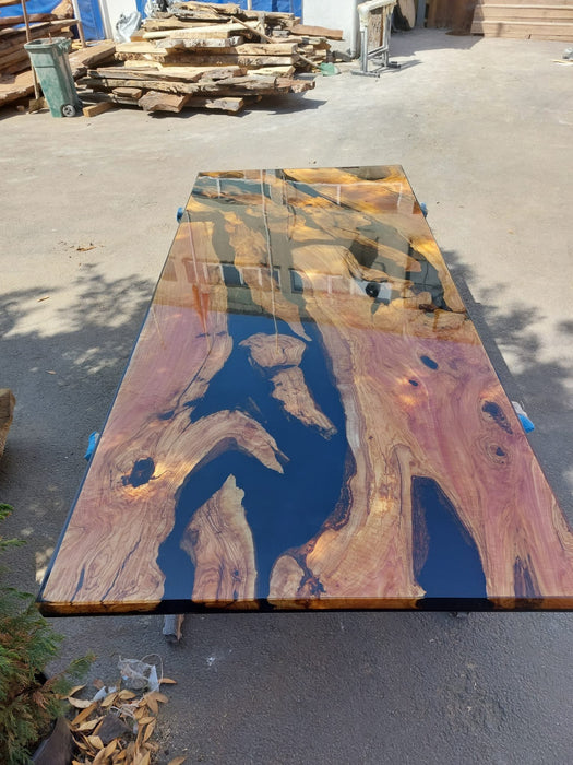 Olive Wood Epoxy Table, Custom 100” x 43” Olive Wood Table, Shiny Black Epoxy Table, Live Edge Table, Custom Order for Marc G