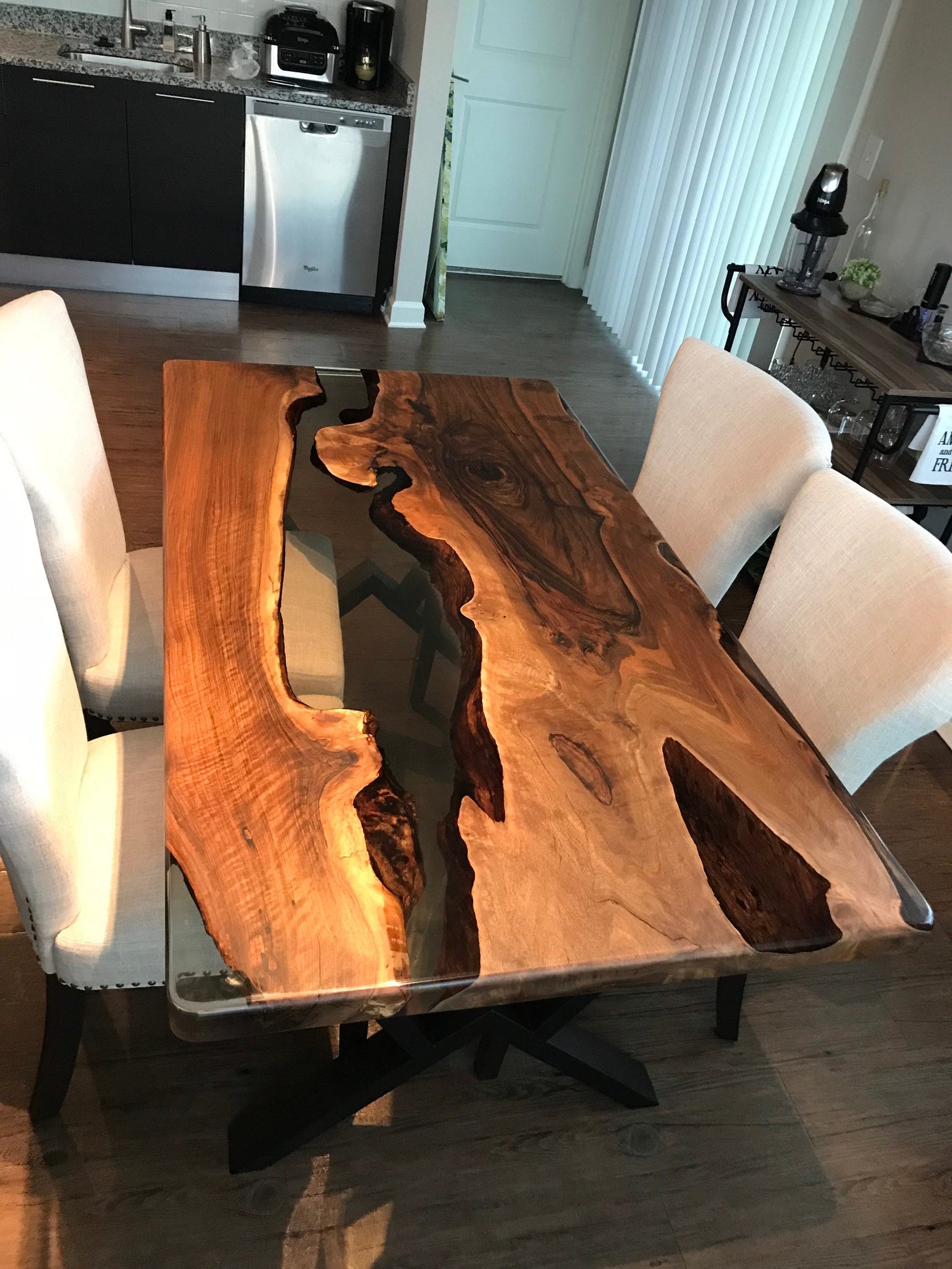 Live Edge Table, Epoxy Table, Epoxy Dining Table, Walnut Epoxy River Table, Custom 65” x 36”  Smokey Gray River Table, Order for Yema