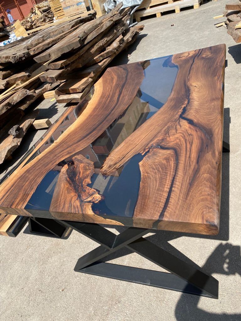 Walnut Dining Table, Live Edge Table, Custom 60” x 36” Walnut Smoke Gray Table, Epoxy River Table, Epoxy Resin Table, Order for Sarah Che 2