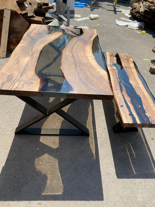 Walnut Dining Table, Live Edge Table, Custom 60” x 36” Walnut Smoke Gray Table, Epoxy River Table, Epoxy Resin Table, Order for Sarah Che 2