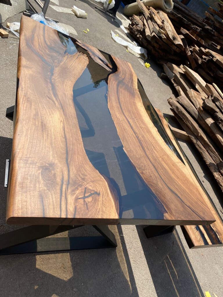 Walnut Dining Table, Live Edge Table, Custom 60” x 36” Walnut Smoke Gray Table, Epoxy River Table, Epoxy Resin Table, Order for Sarah Che 2