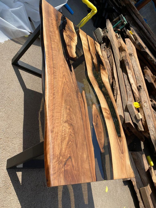 Live Edge Table, Clear Epoxy Table, Custom 65” x 36” Walnut Smokey Gray Table, Epoxy River Table, Wooden Table, Custom  Order for Michelle N