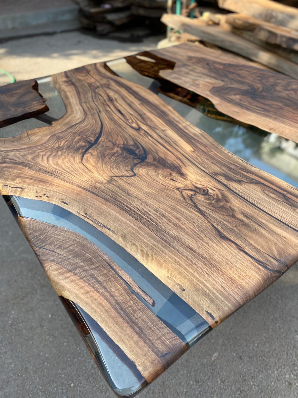 Handmade Epoxy Table, Custom 60” x 60” Walnut Table, Epoxy Dining Table, Clear Epoxy Table, River Table, Live Edge Table, Order for Gema