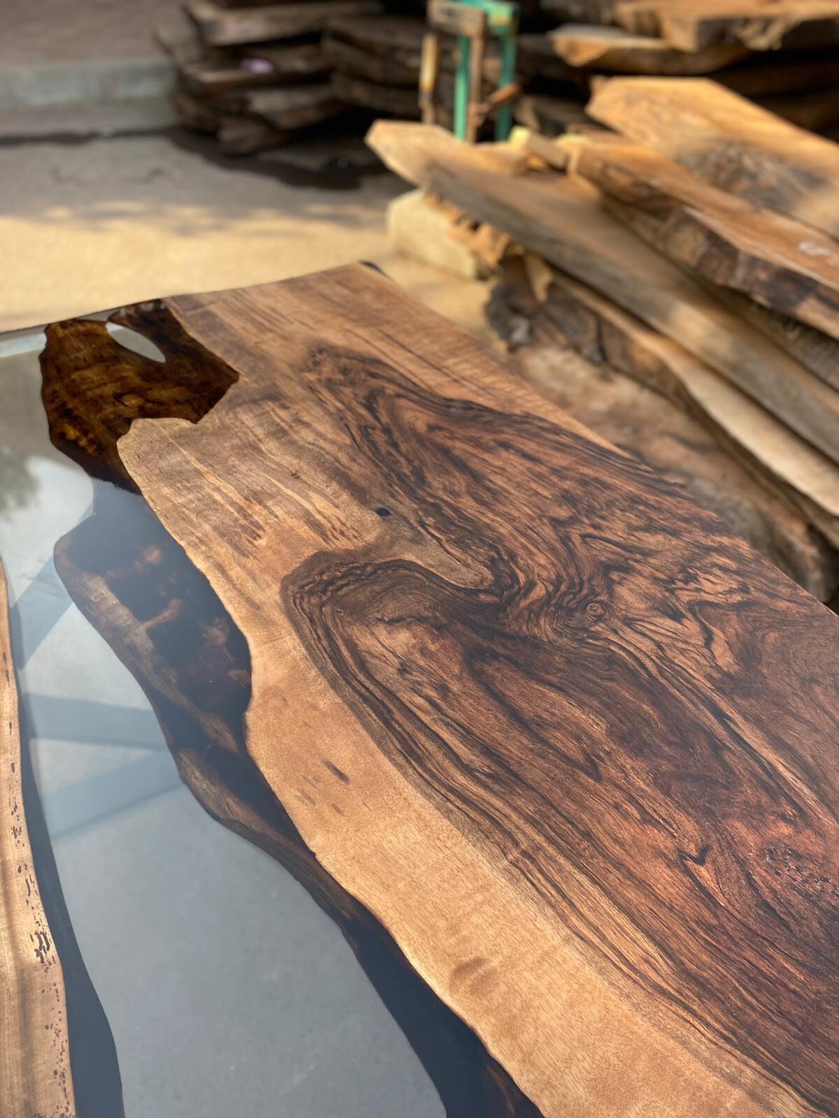 Handmade Epoxy Table, Custom 60” x 60” Walnut Table, Epoxy Dining Table, Clear Epoxy Table, River Table, Live Edge Table, Order for Gema