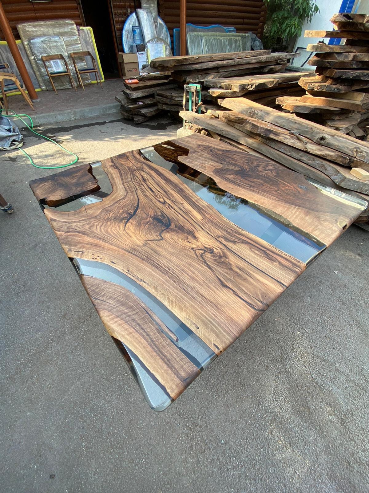 Handmade Epoxy Table, Walnut Epoxy Dining Table, Custom 60” x 60” Walnut Table, Clear Epoxy Table, River Table, Custom Order for Gema2