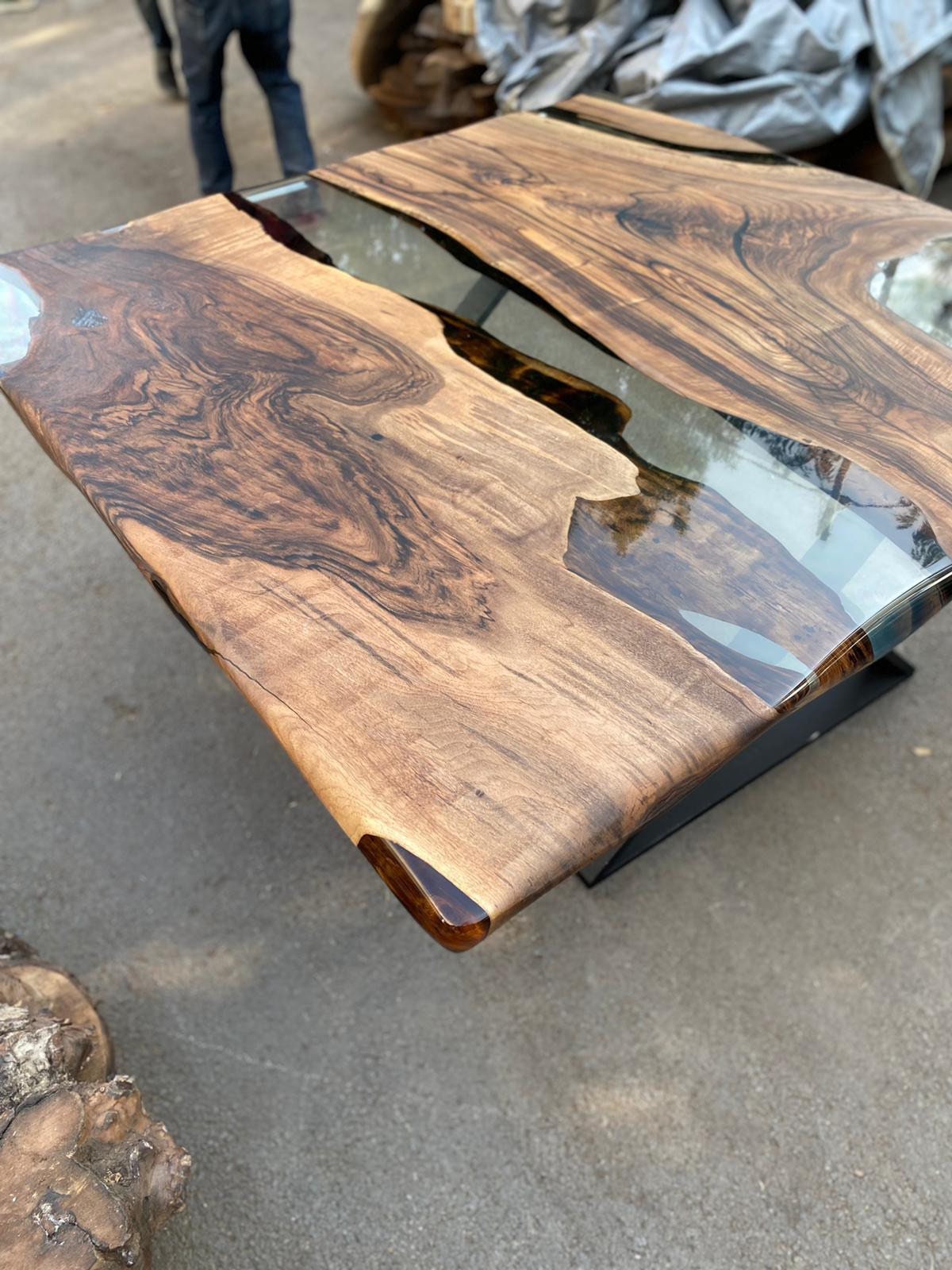 Handmade Epoxy Table, Walnut Epoxy Dining Table, Custom 60” x 60” Walnut Table, Clear Epoxy Table, River Table, Custom Order for Gema2