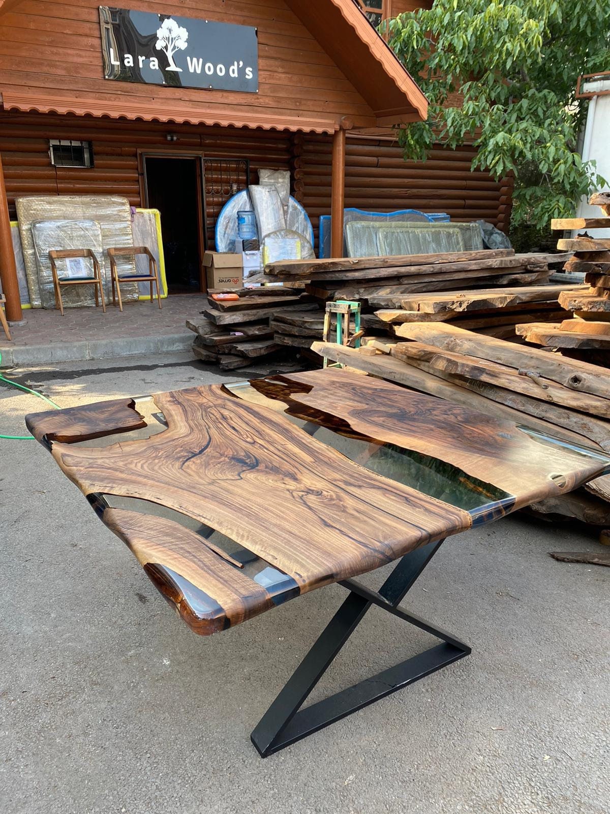 Handmade Epoxy Table, Walnut Epoxy Dining Table, Custom 60” x 60” Walnut Table, Clear Epoxy Table, River Table, Custom Order for Gema2