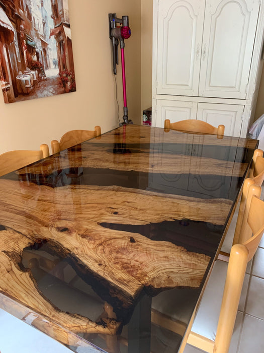 Olive Wood Epoxy Table, Epoxy Dining Table, Olive Wood Shiny Table, Custom 60” x 36" Olive Wood Black Epoxy Table, Custom Order for Hillary