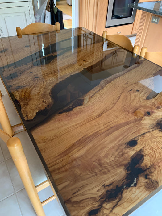 Olive Wood Epoxy Table, Epoxy Dining Table, Olive Wood Shiny Table, Custom 60” x 36" Olive Wood Black Epoxy Table, Custom Order for Hillary