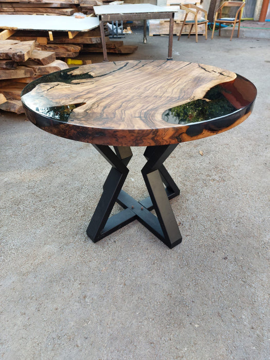 Epoxy Round Table, Epoxy Dining Table, Walnut Epoxy River Table, Custom 36” Round Walnut Wood Table, Black Epoxy Table, Order for Kelsey