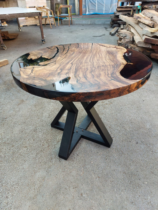 Epoxy Round Table, Epoxy Dining Table, Walnut Epoxy River Table, Custom 36” Round Walnut Wood Table, Black Epoxy Table, Order for Kelsey