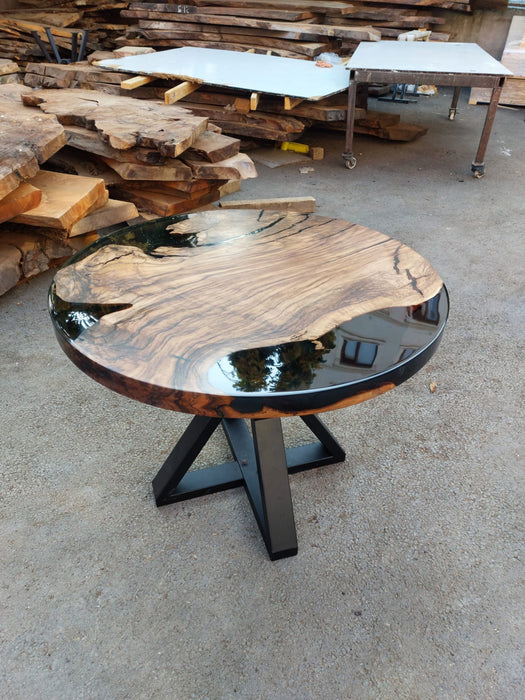 Epoxy Round Table, Epoxy Dining Table, Walnut Epoxy River Table, Custom 36” Round Walnut Wood Table, Black Epoxy Table, Order for Kelsey
