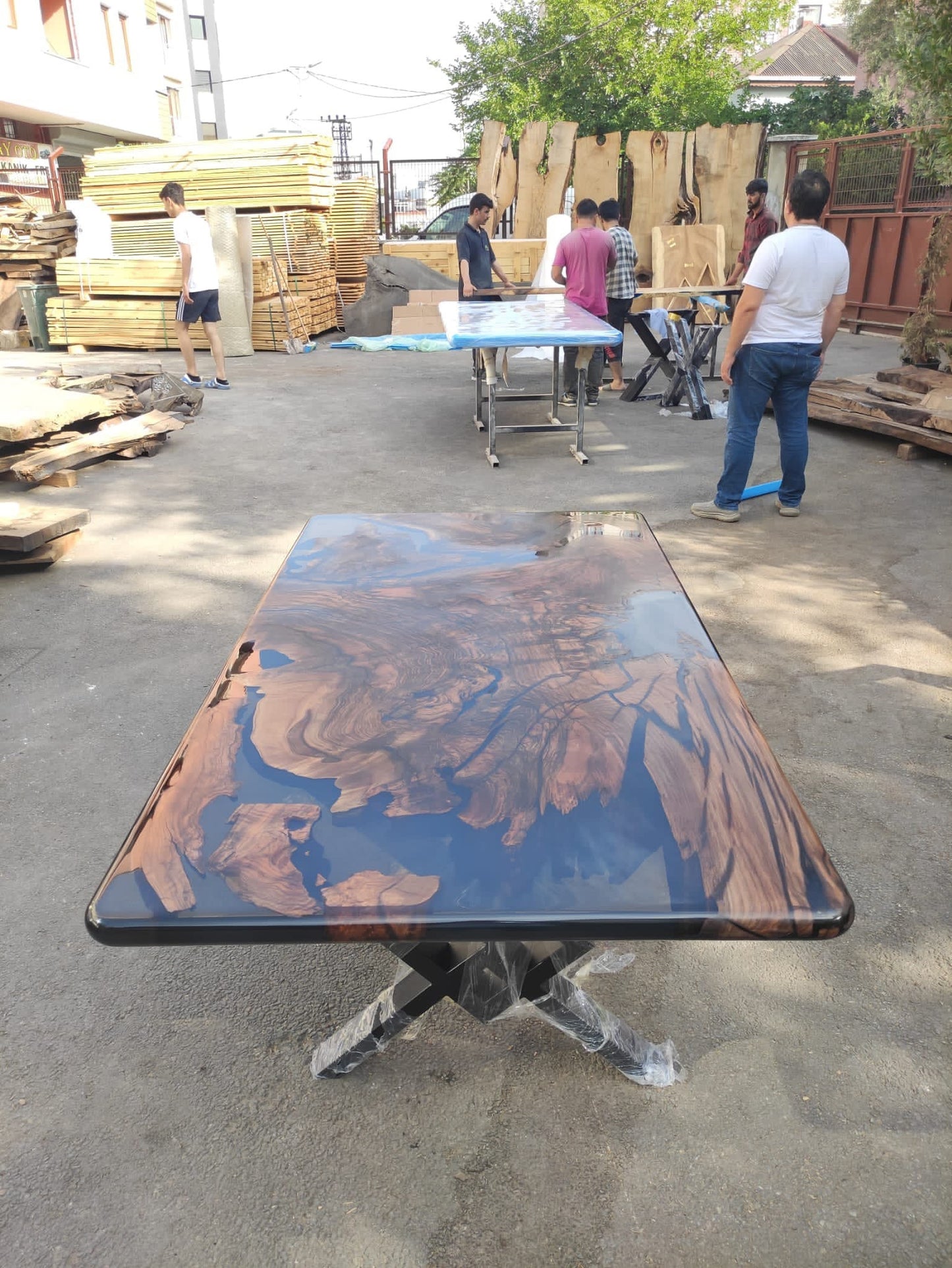 Walnut Dining Table, Custom 72” x 40” Walnut Smokey Gray Table, Epoxy Table, Live Edge Table, Epoxy Resin Table, Custom Order for Susie