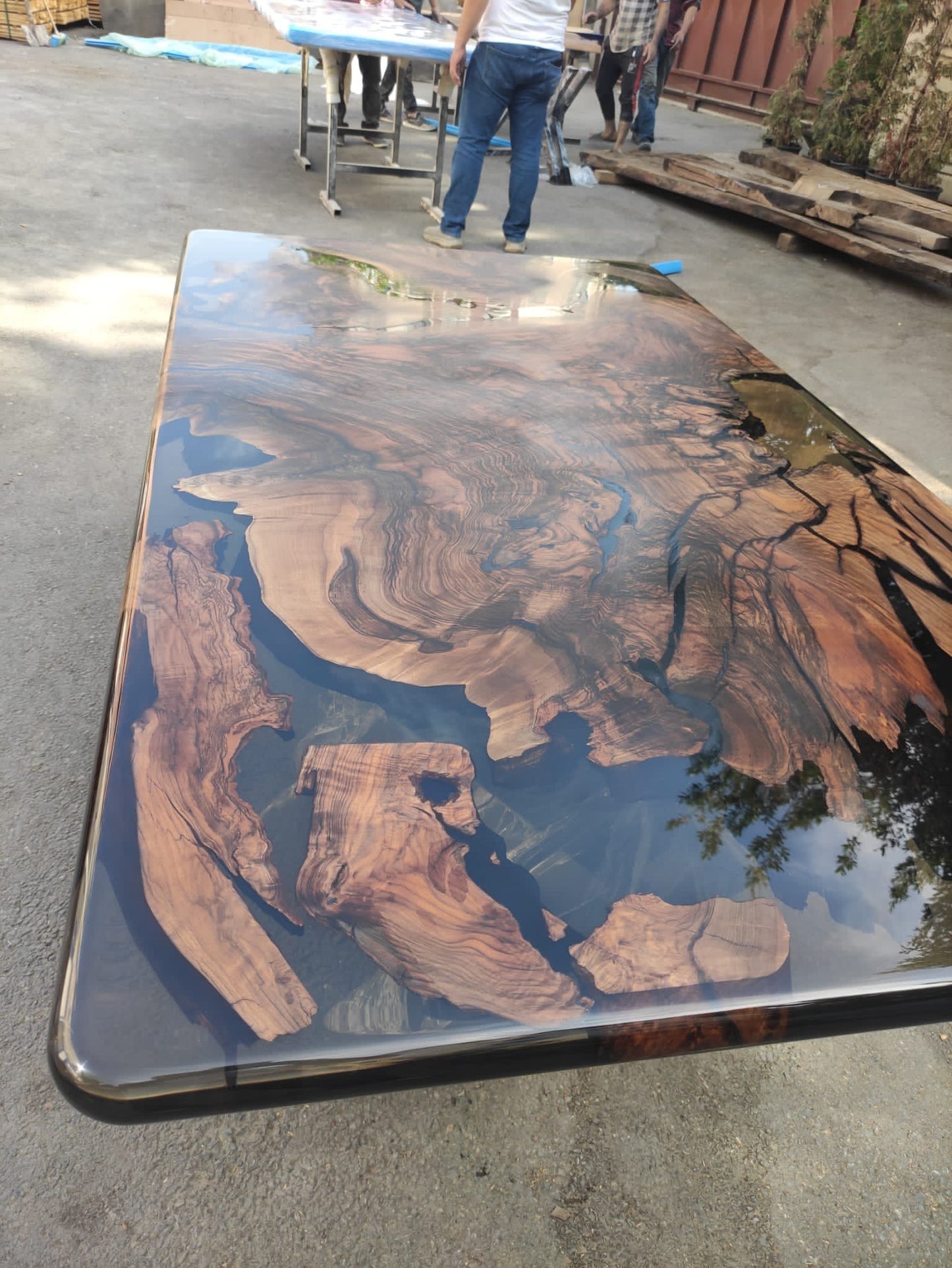 Walnut Dining Table, Custom 72” x 40” Walnut Smokey Gray Table, Epoxy Table, Live Edge Table, Epoxy Resin Table, Custom Order for Susie