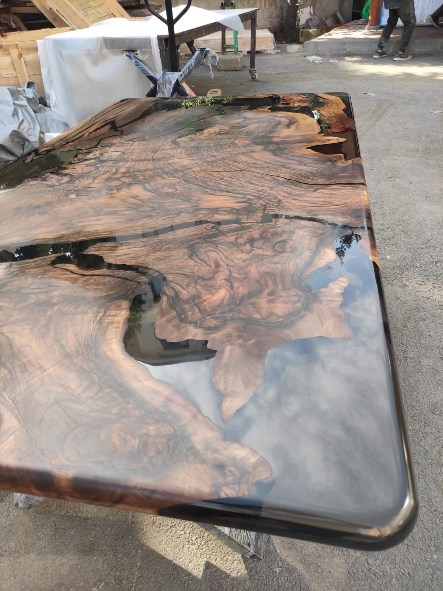 Walnut Dining Table, Custom 72” x 40” Walnut Smokey Gray Table, Epoxy Table, Live Edge Table, Epoxy Resin Table, Custom Order for Susie