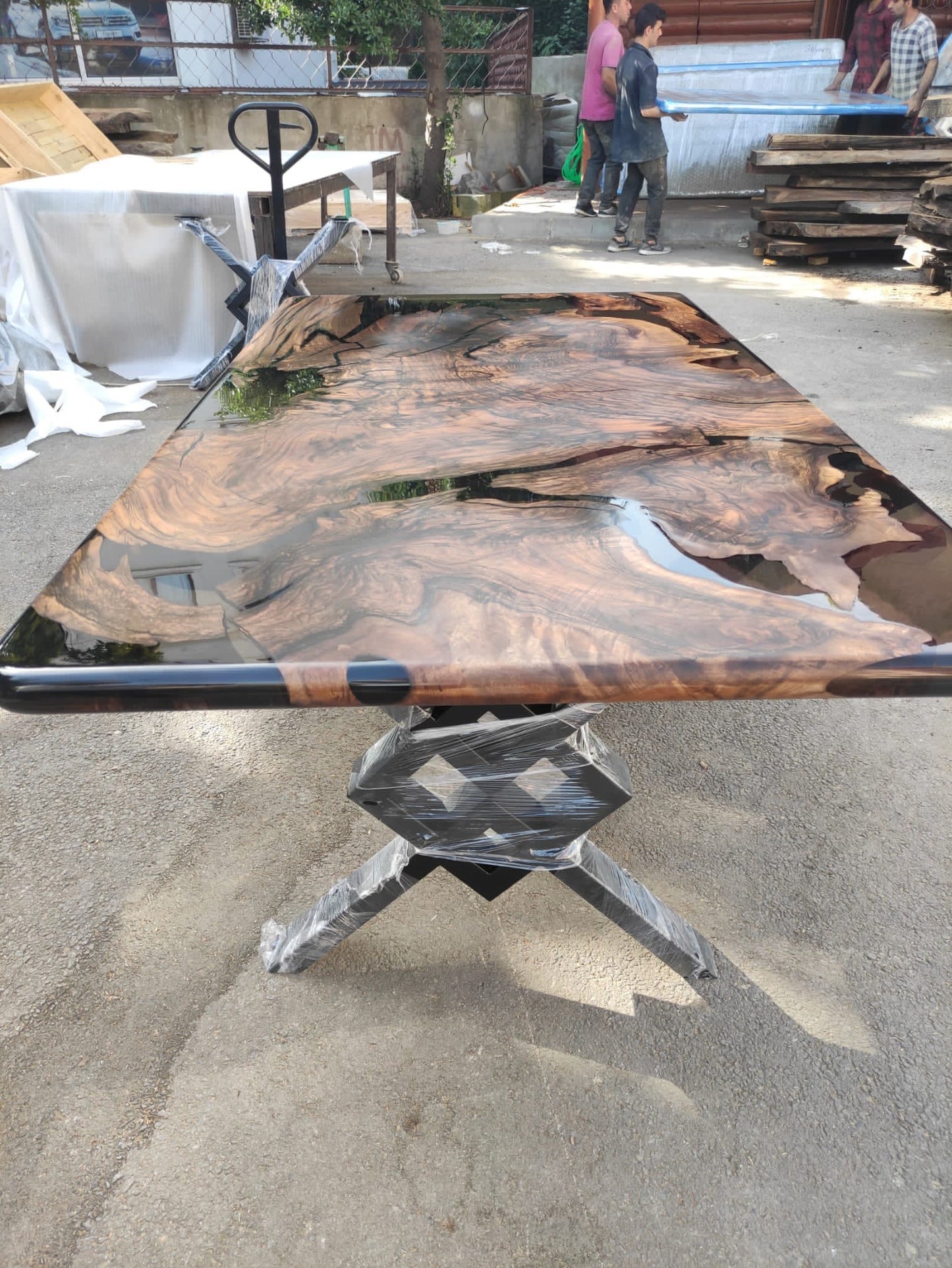 Walnut Dining Table, Custom 72” x 40” Walnut Smokey Gray Table, Epoxy Table, Live Edge Table, Epoxy Resin Table, Custom Order for Susie