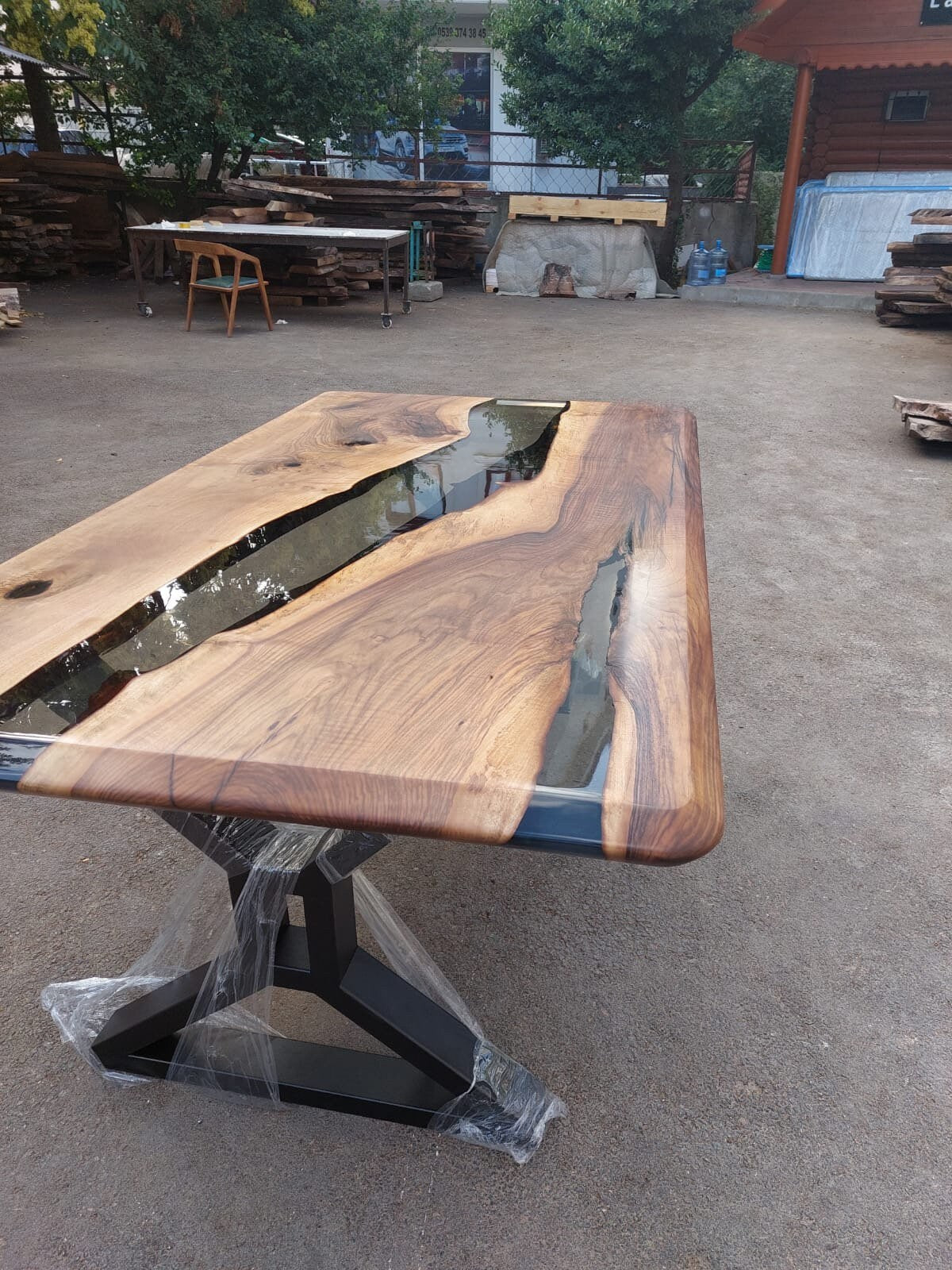 Live Edge Table, Custom 72” x 40” Walnut Smokey Gray Table, Epoxy Table, Epoxy Resin Table, Wooden Table, Custom Order for Madeline