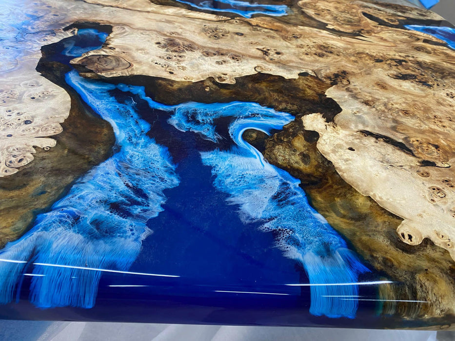 Poplar Epoxy Table, Poplar Table, Handmade Epoxy Table, Custom 36” x 24” Poplar Wood Table, Ocean Blue Epoxy River Table, Order for Fred