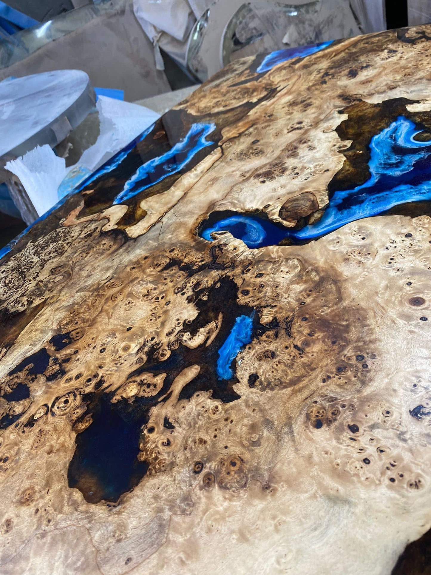 Poplar Epoxy Table, Poplar Table, Handmade Epoxy Table, Custom 36” x 24” Poplar Wood Table, Ocean Blue Epoxy River Table, Order for Fred