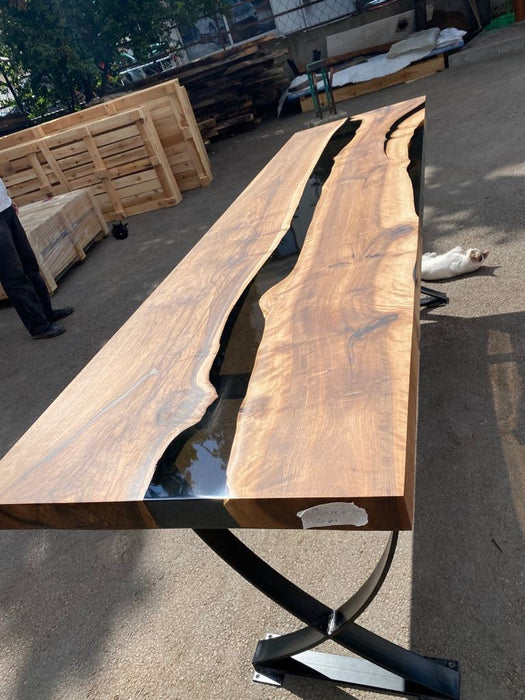 Custom Epoxy Resin Table, 96” x 25” Walnut Black Table, Epoxy Table, Unique Resin Epoxy Table, Live Edge Table, Custom Order for Marcia G