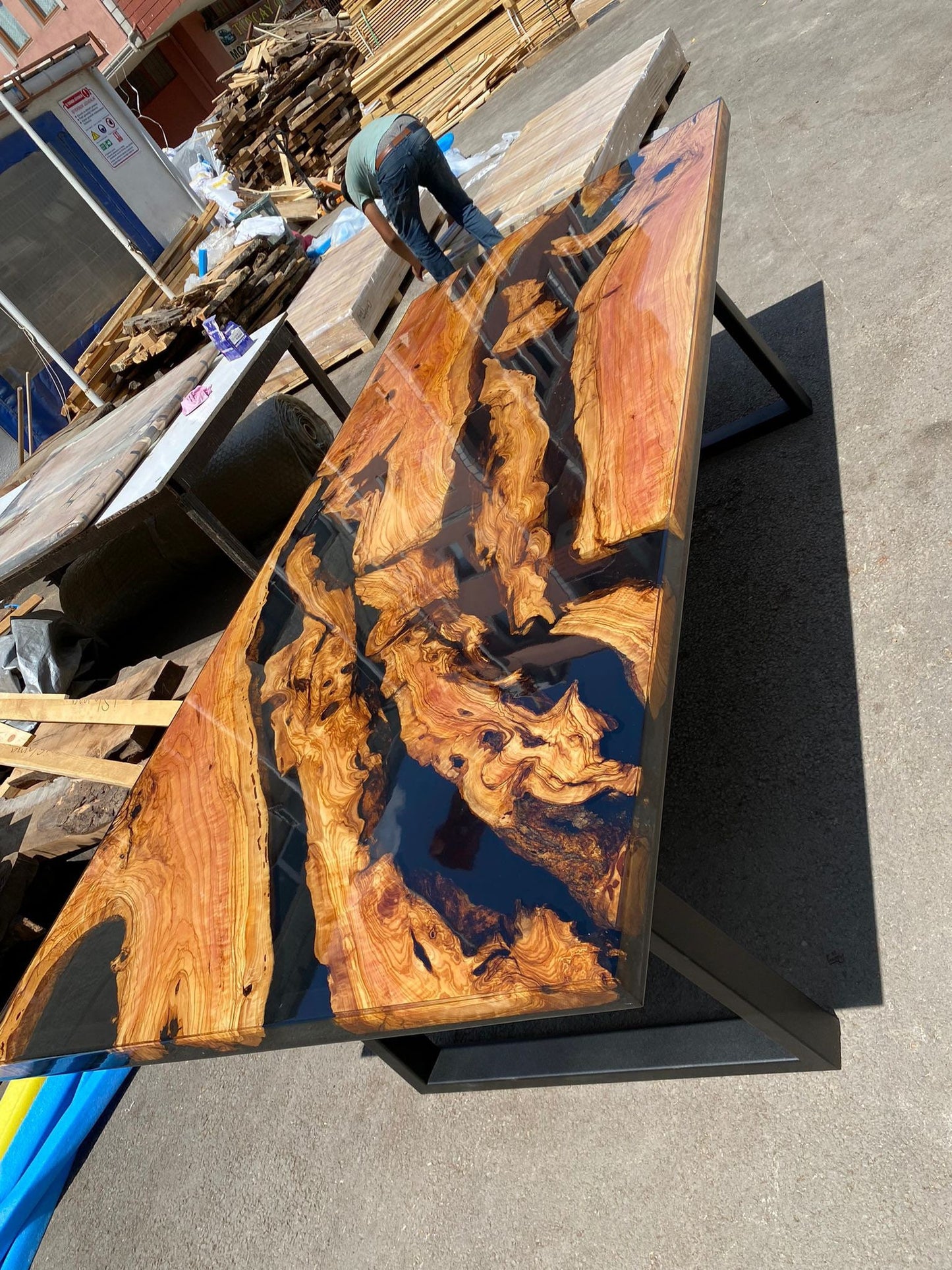 Olive Wood Epoxy Table, Custom 100” x 43” Olive Wood Table, Black Epoxy Table, Live Edge Table, Custom Order for Marc G