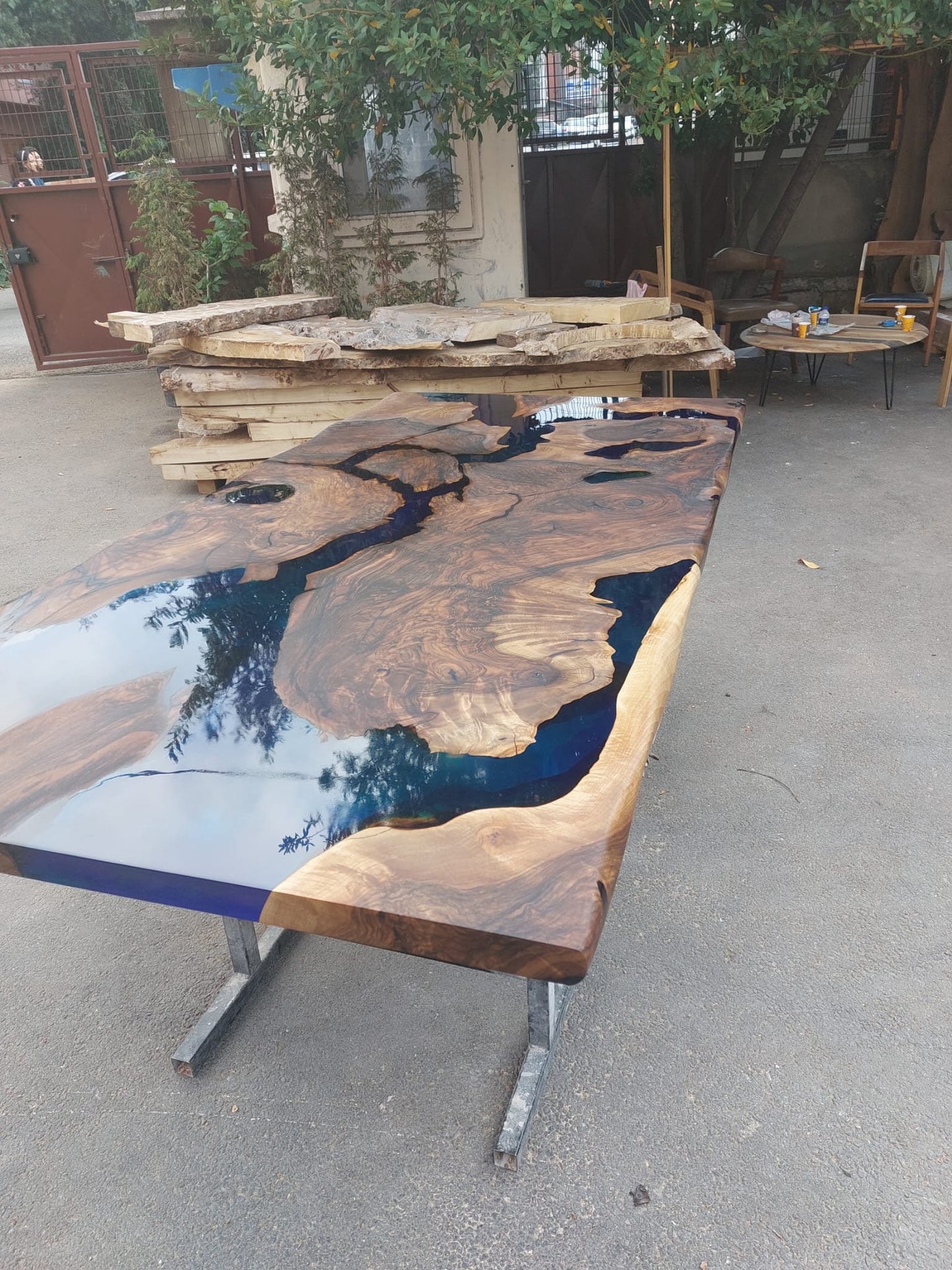 Epoxy Resin River Table, Walnut Epoxy Table, River Table, Handmade Epoxy Table, Custom 84” x 40” Blue Table, Epoxy Resin Table,  for Heather