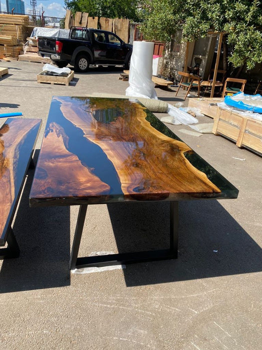 Walnut Dining Table, Custom 108” x 48” Walnut Shiny Black Epoxy Table, Epoxy Dining Table, Live Edge Table, Custom Order for Courtney