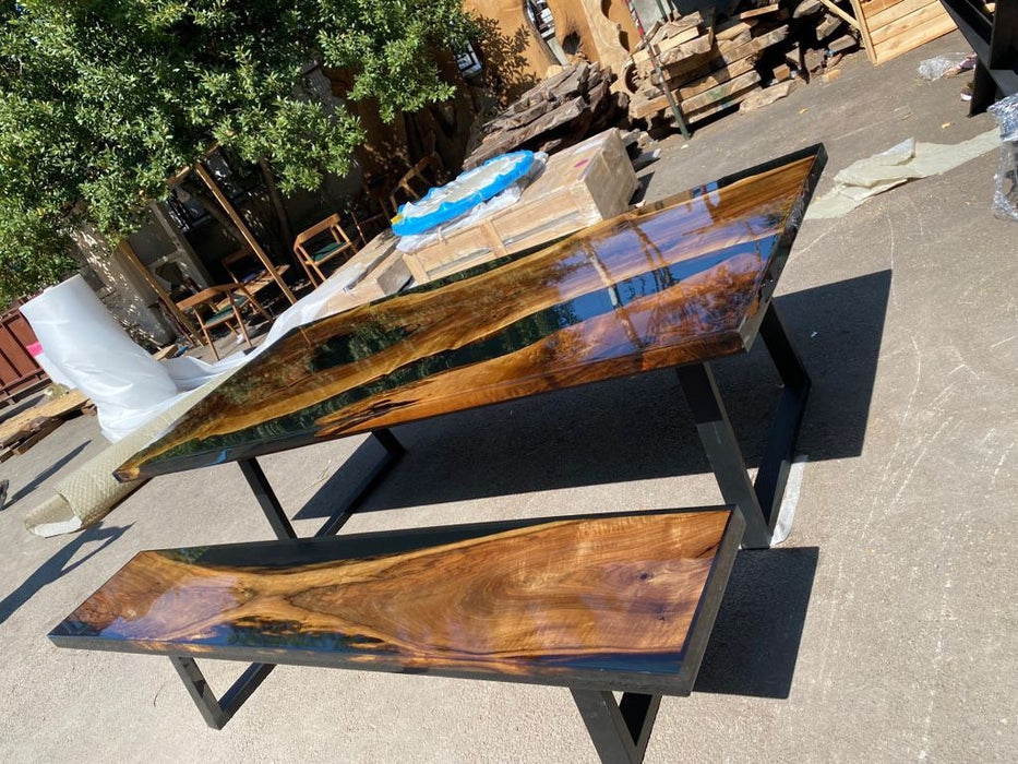 Walnut Dining Table, Custom 108” x 48” Walnut Shiny Black Epoxy Table, Epoxy Dining Table, Live Edge Table, Custom Order for Courtney