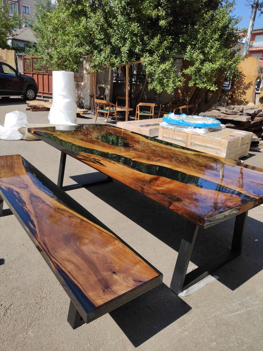 Walnut Dining Table, Custom 108” x 48” Walnut  Black Epoxy Table, Epoxy Dining Table, Live Edge Table, Custom Order for Courtney