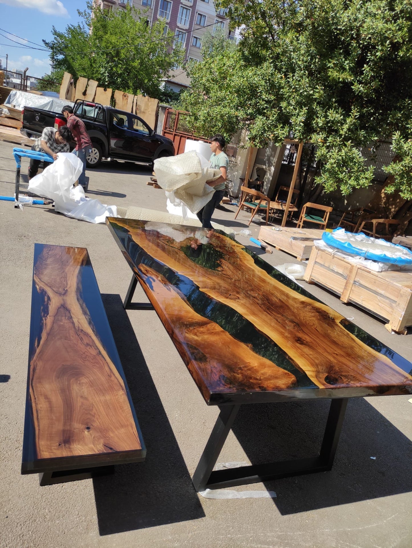 Walnut Dining Table, Custom 108” x 48” Walnut  Black Epoxy Table, Epoxy Dining Table, Live Edge Table, Custom Order for Courtney