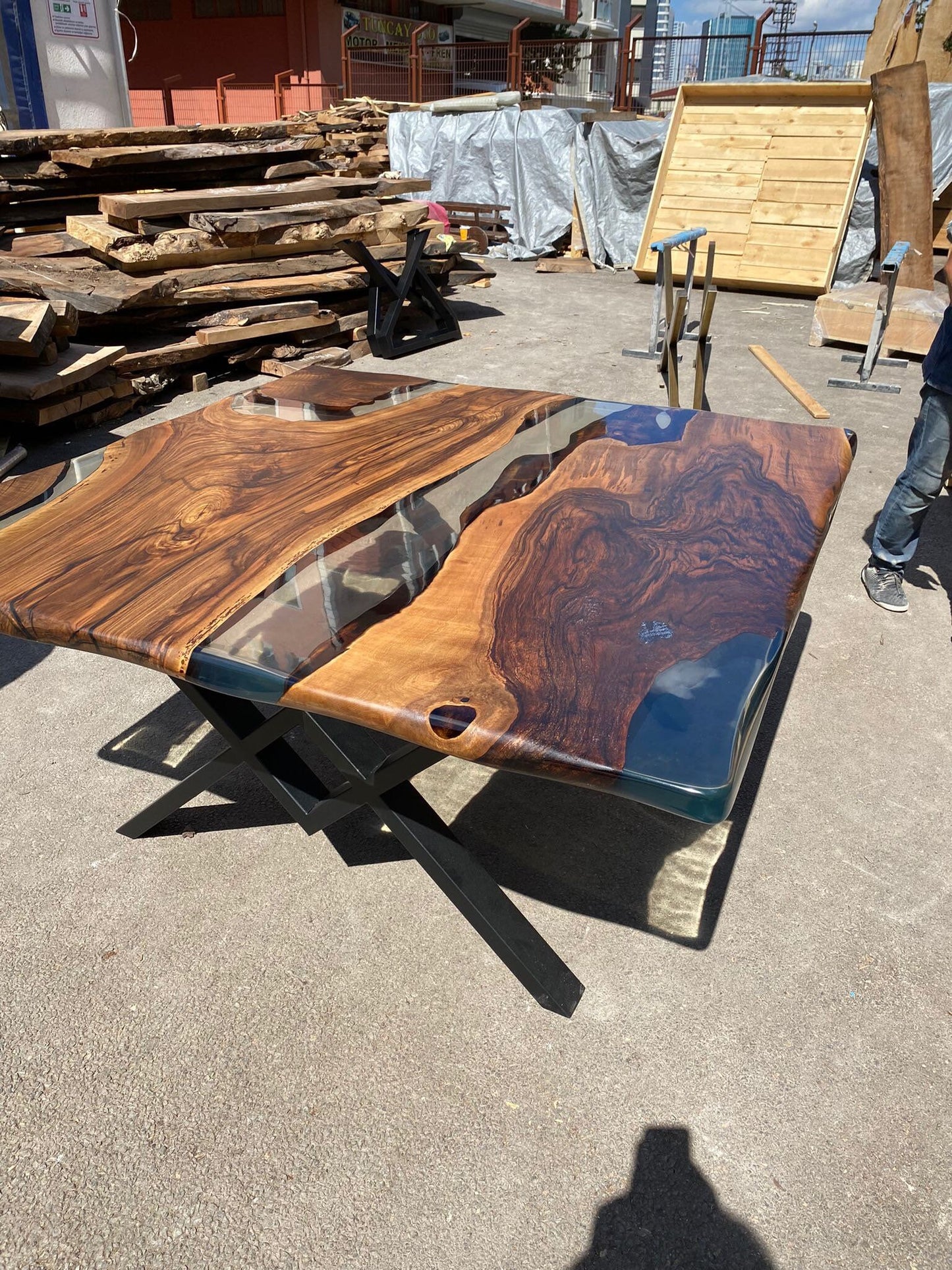 Epoxy Dining Table, Epoxy Resin Table, Custom 60” x 60” Walnut Table, Clear Epoxy River Table, Live Edge Table, Custom Order for Gema3