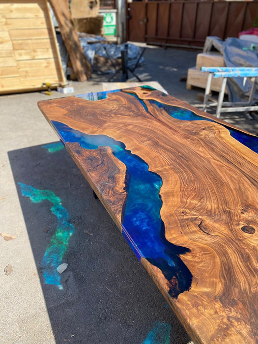 Handmade Epoxy Table, Custom 103” x 45” Walnut Blue, Turquoise, Green Table, Epoxy Dining Table, Live Edge Table, Custom for Kathleen