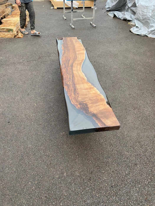 Walnut Dining Table, Epoxy Dining Table, Custom 74” x 17” Walnut Smoke Gray Table, Epoxy Bench, River Table, Custom Order for Jecson