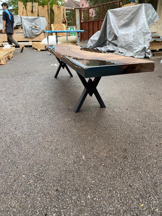 Walnut Dining Table, Epoxy Dining Table, Custom 74” x 17” Walnut Smoke Gray Table, Epoxy Bench, River Table, Custom Order for Jecson