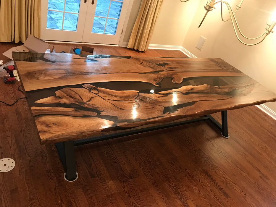 Walnut Dining Table, Live Edge Table, Custom 113” x 40” Walnut Smokey Gray Table, Epoxy River Dining Table, Custom Order for Melissa