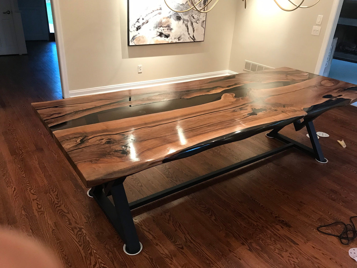 Walnut Dining Table, Live Edge Table, Custom 113” x 40” Walnut Smokey Gray Table, Epoxy River Dining Table, Custom Order for Melissa