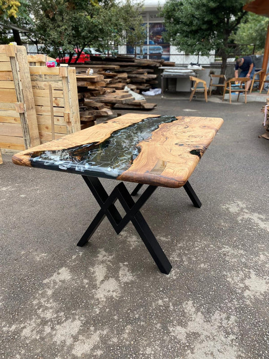 Live Edge Table, Epoxy Resin Table, Custom 60” x 36” Chestnut Smokey Gray Epoxy with White Strike Resin River Dining Table, Order for Rahad
