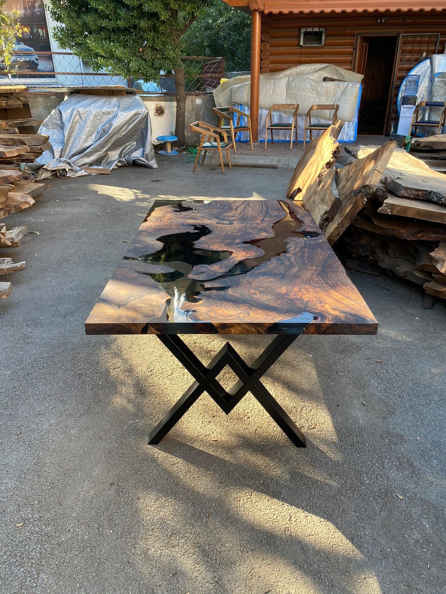 Walnut Dining Table, Epoxy Dining Table, Custom 72” x 42” Walnut Smokey Gray Table, Epoxy Resin Table, Live Edge Table, Order for Tobi