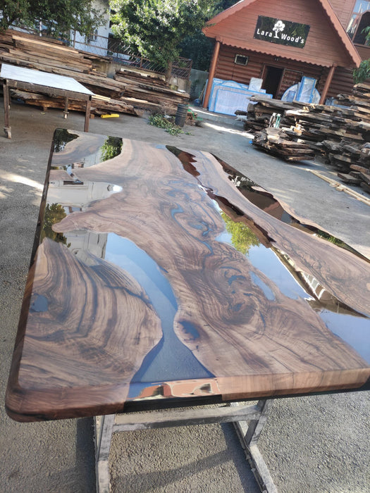 Live Edge Table, Epoxy Table, Epoxy Dining Table, Custom 96” x 48" Walnut Smoke Gray Table, Epoxy River Table, Custom Order for Diane