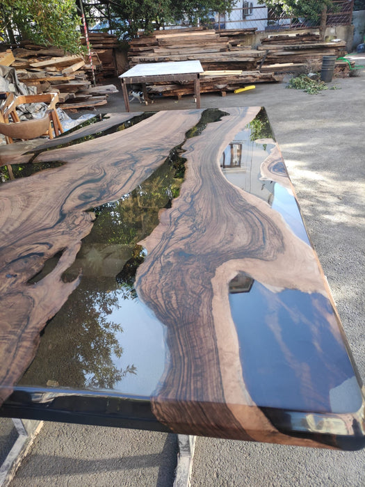 Live Edge Table, Epoxy Table, Epoxy Dining Table, Custom 96” x 48" Walnut Smoke Gray Table, Epoxy River Table, Custom Order for Diane