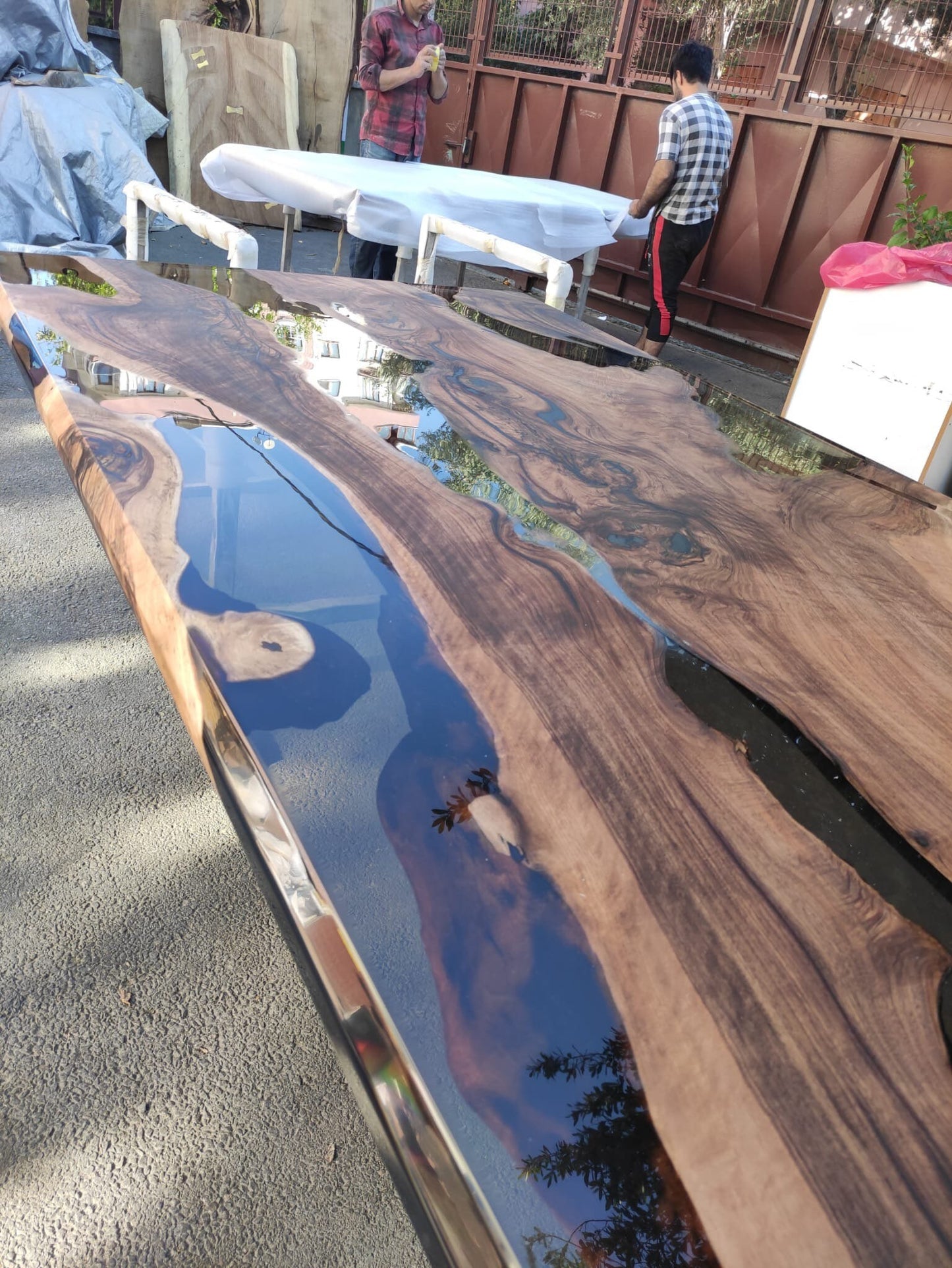 Live Edge Table, Epoxy Table, Epoxy Dining Table, Custom 96” x 48" Walnut Smoke Gray Table, Epoxy River Table, Custom Order for Diane