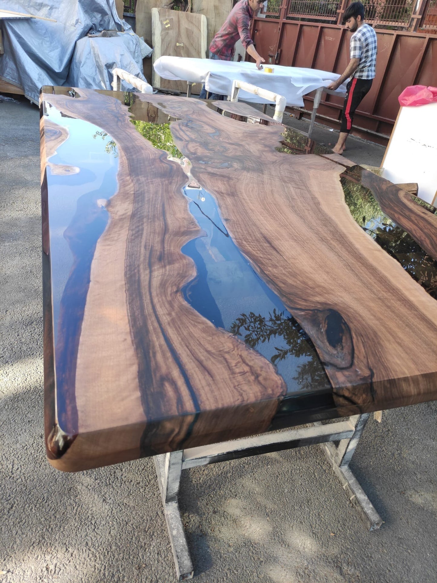 Live Edge Table, Epoxy Table, Epoxy Dining Table, Custom 96” x 48" Walnut Smoke Gray Table, Epoxy River Table, Custom Order for Diane