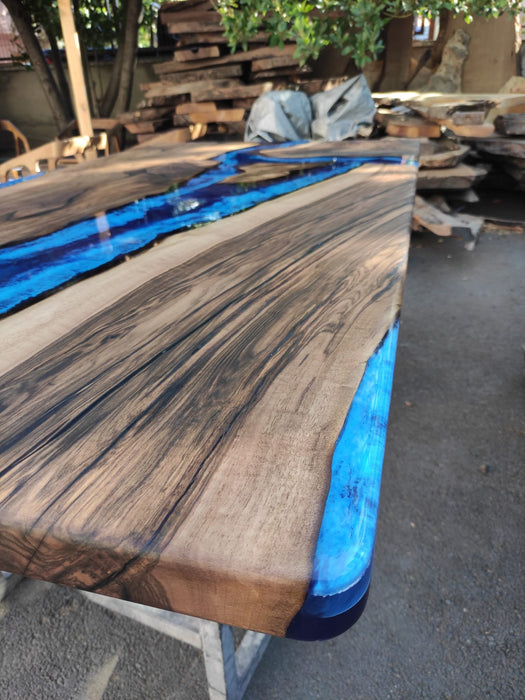 Epoxy Resin Table, Live Edge Table, Custom 75” x 40” Walnut Wood Deep Blue and Turquoise, White Epoxy Table, Wooden Table, for Rick S