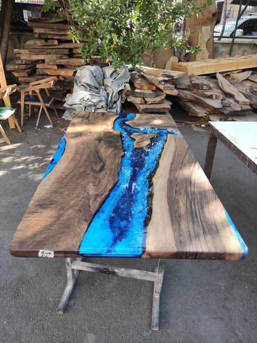 Epoxy Resin Table, Live Edge Table, Custom 75” x 40” Walnut Wood Deep Blue and Turquoise, White Epoxy Table, Wooden Table, for Rick S