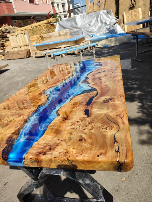 Ocean Table, Poplar Table, Custom 68” x 36” Poplar Wood Shiny Ocean Blue Table, Epoxy River Table, Live Edge Table, Custom Order for Jody