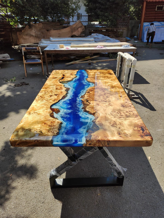 Ocean Table, Poplar Table, Custom 68” x 36” Poplar Wood Shiny Ocean Blue Table, Epoxy River Table, Live Edge Table, Custom Order for Jody